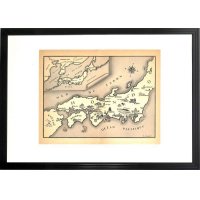 長谷川潔 版画　「日本地図」　1936年 パリ　16×21cm　額付き