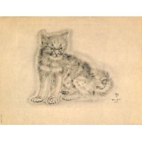 藤田嗣治　エッチング（銅版画）　猫（アラシェル）　1929年　「A Book of Cats」より。1929年　用紙（Jａｐａｎｅｓｅ　ｖｅｌｌｕｍ）32.4×25.1cm　銅版26×20cm