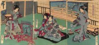 ちりめん絵 【国貞二代】1865年「源氏姿花写絵」三連作品