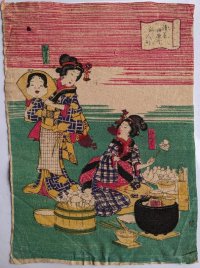 ちりめん絵 【国貞二代】1869年「浅草田原町 福人形」